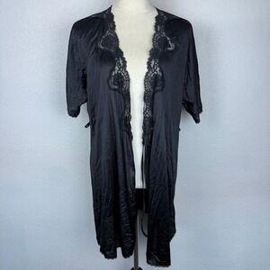 Vintage Blush Women's Black Lace Trim Kimono Robe Duster One Size